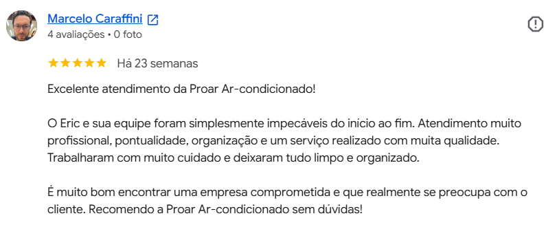 Avaliação real de cliente da Proar no Google